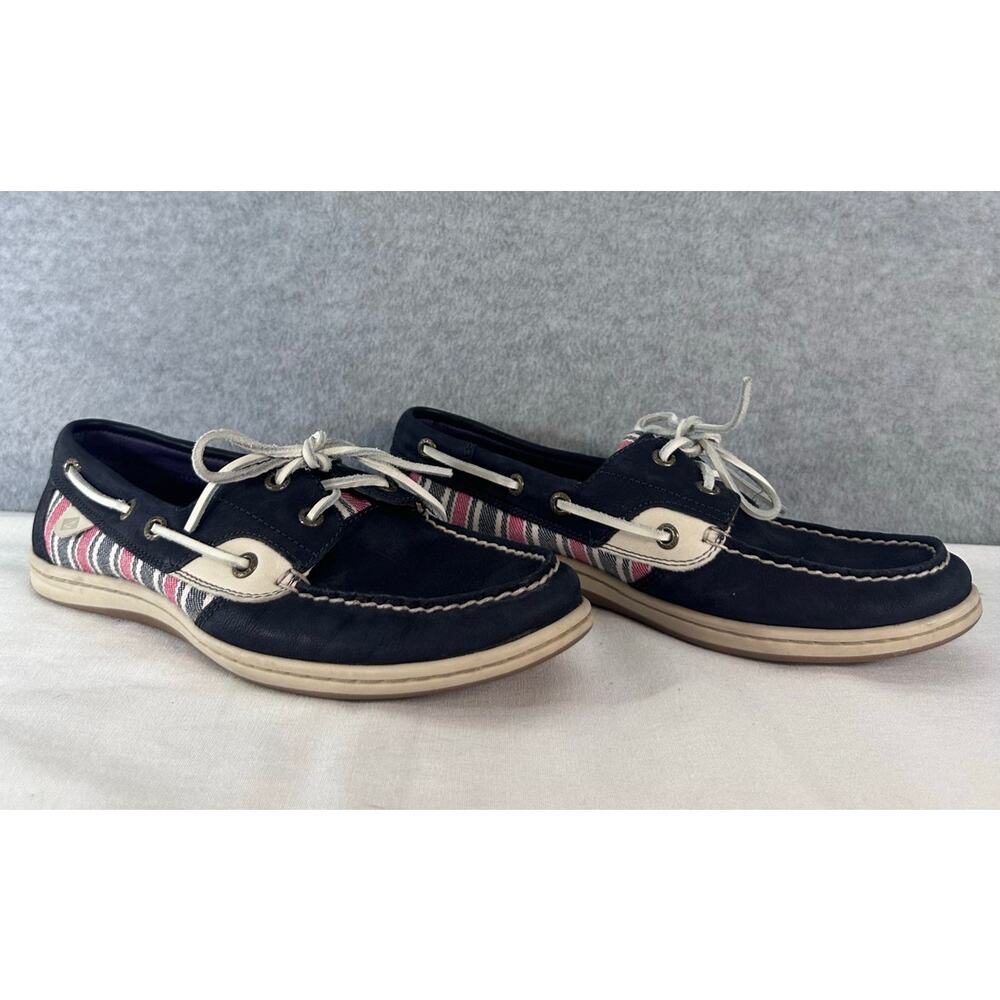 Sperry Top Sider Women's 9 Leather Navy Boat Shoe Moccasin Red White Blue USA